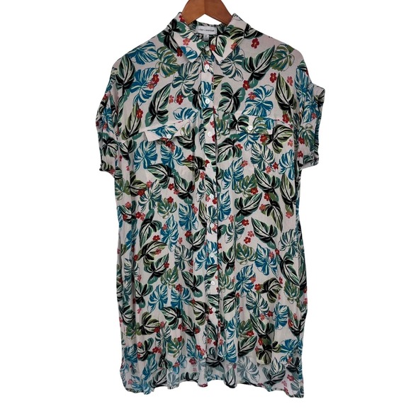 Lost + Wander Dresses & Skirts - Lost + Wander Tropical Monstera Floral Rayon Button Down Dress M/L Vacation